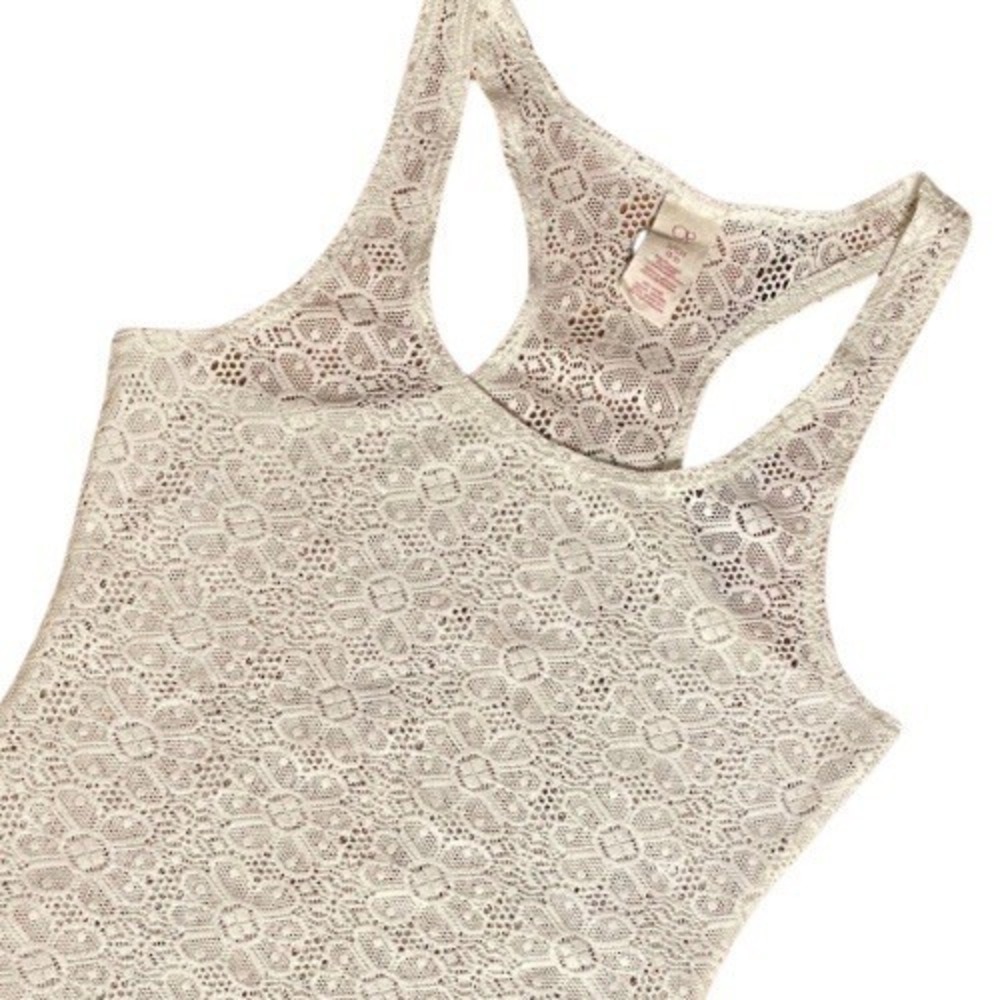 OP Lace Stretchy Tank Top‎ Floral Motif Sheer Size Small Racer Back Girls